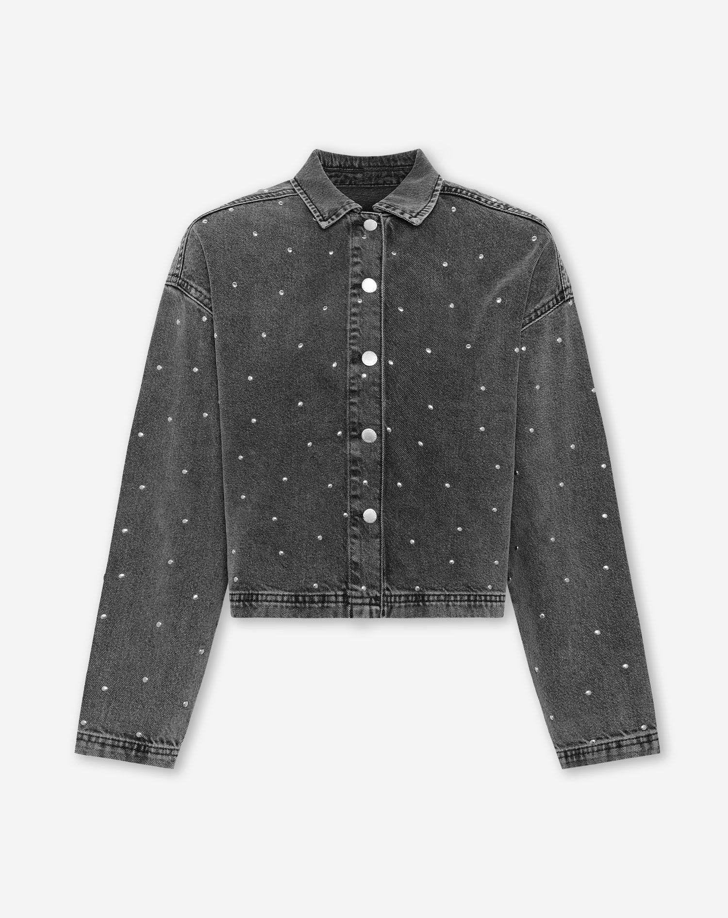 ALLOVER STUD DENIM JACKET GREY
