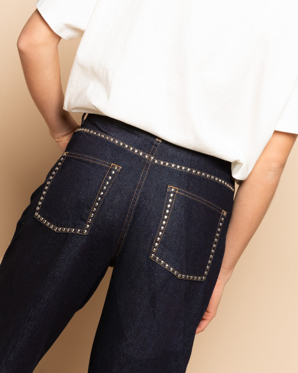 LIA STUD WIDE LEG JEANS RIGID BLUE