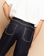 LIA STUD WIDE LEG JEANS RIGID BLUE