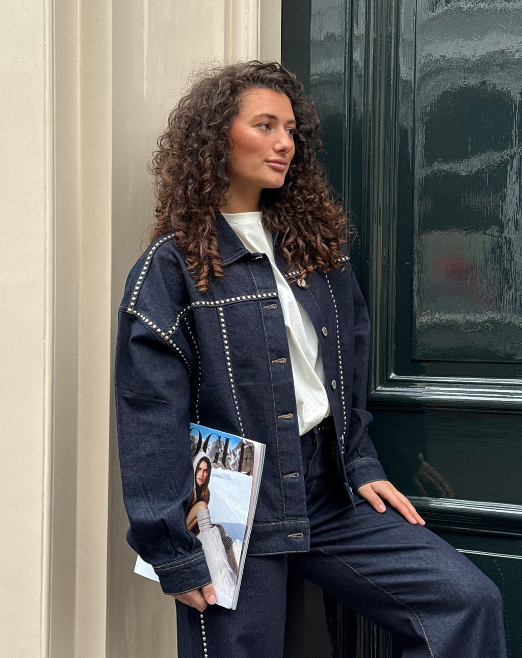 LIA STUD DENIM JACKET RIGID BLUE