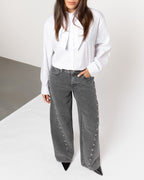 STUD SEAM WIDE LEG JEANS GREY