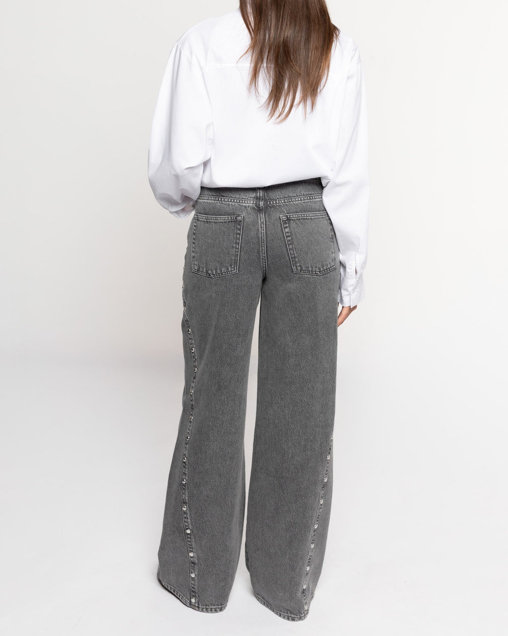 STUD SEAM WIDE LEG JEANS GREY