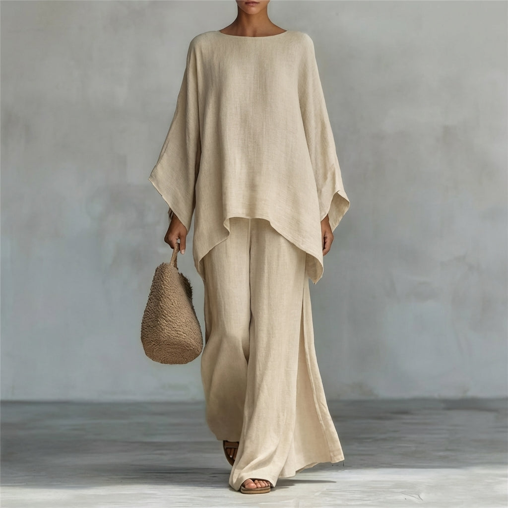 Cristina | Two-Piece Linen Blend Set with Long Sleeves and Loose Pants