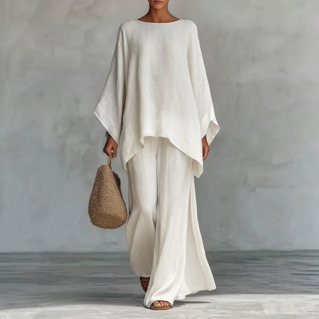 Cristina | Two-Piece Linen Blend Set with Long Sleeves and Loose Pants