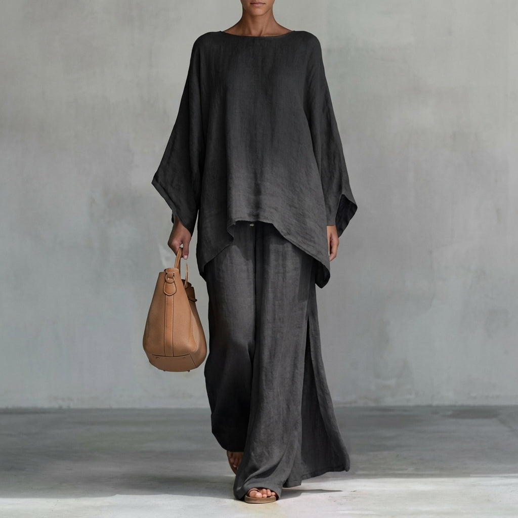 Cristina | Two-Piece Linen Blend Set with Long Sleeves and Loose Pants