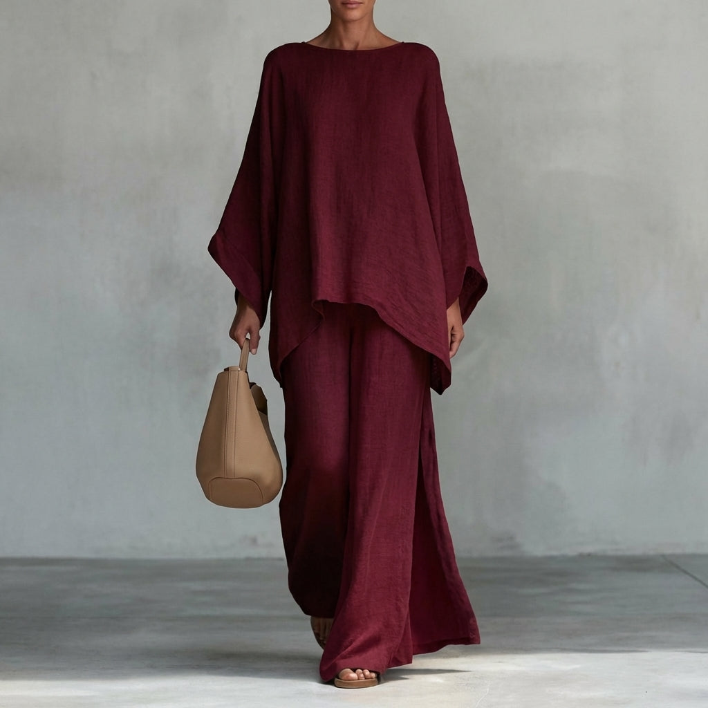 Cristina | Two-Piece Linen Blend Set with Long Sleeves and Loose Pants