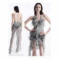 Hibiscus Chic French Floral Halter Neck Backless Bodycon Mini Dress