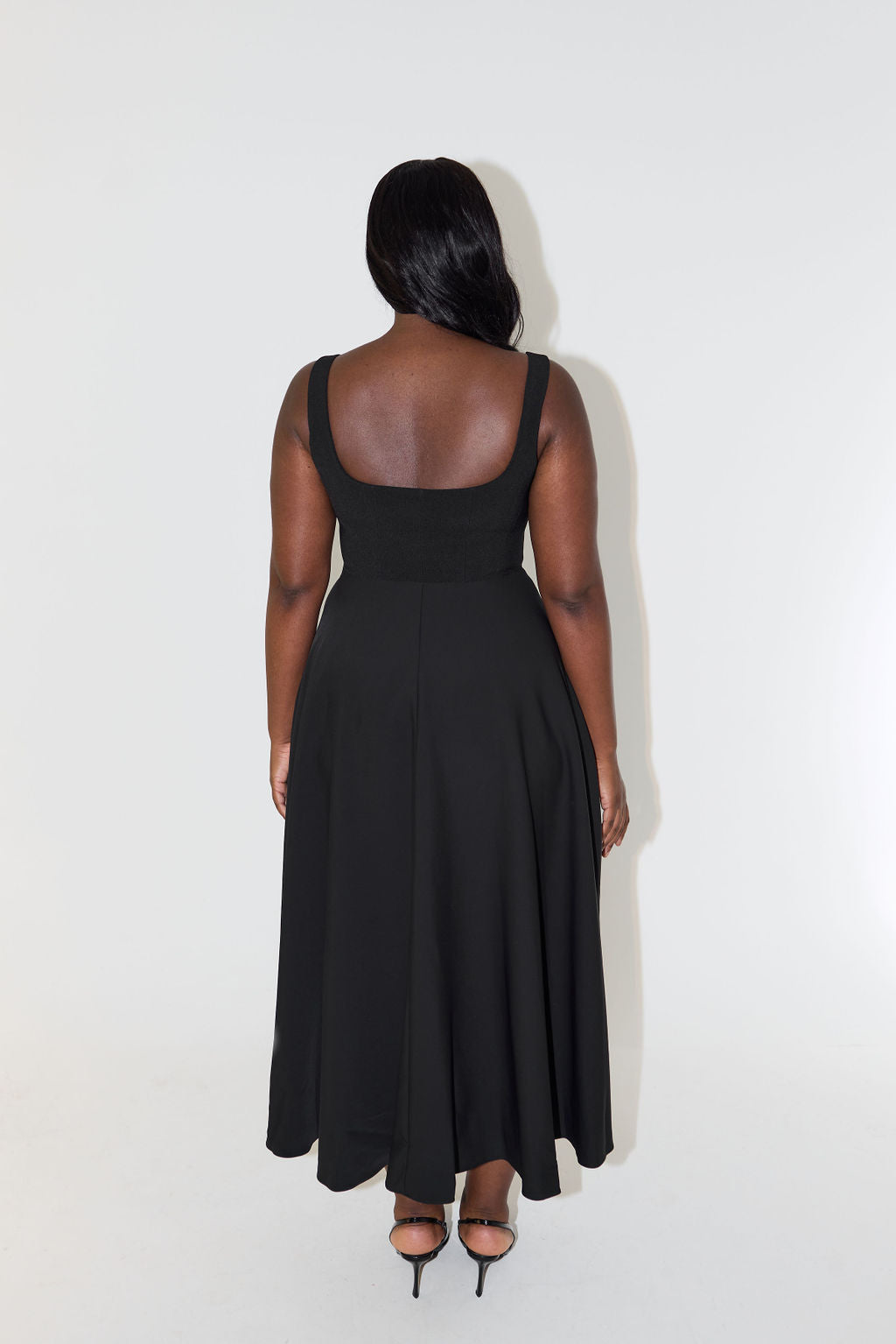 Celestia  High Waist Square Neck Midi Dress | Black