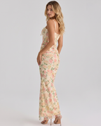 Kayla | Maxi Dress with Floral Print and Mesh Overlay