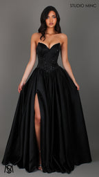 Palais - Black Formal Dress, drop waist gown hand beaded, basque waist corset