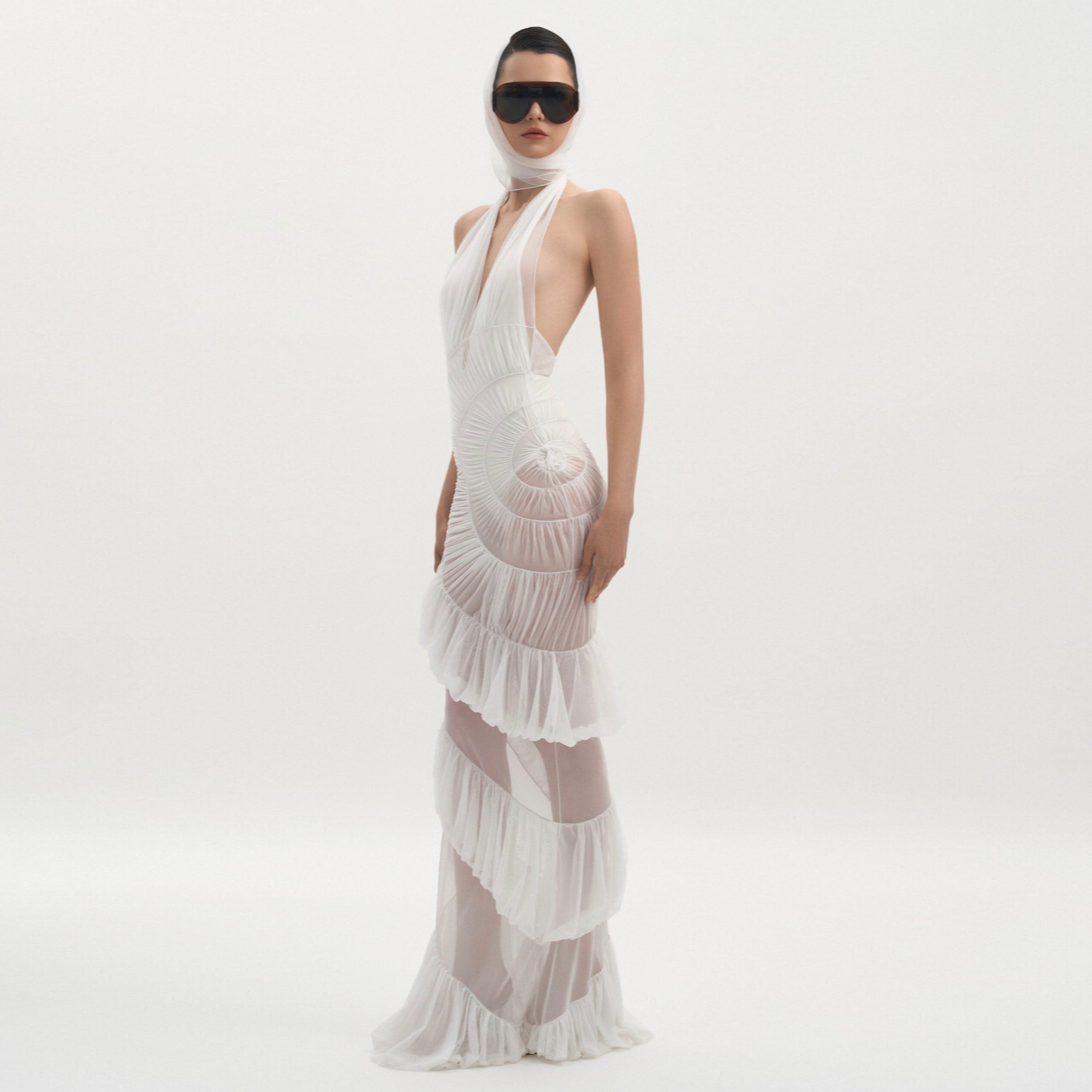 Plot Twist White Sheer Halter Maxi Dress With Built-In Bodysuit