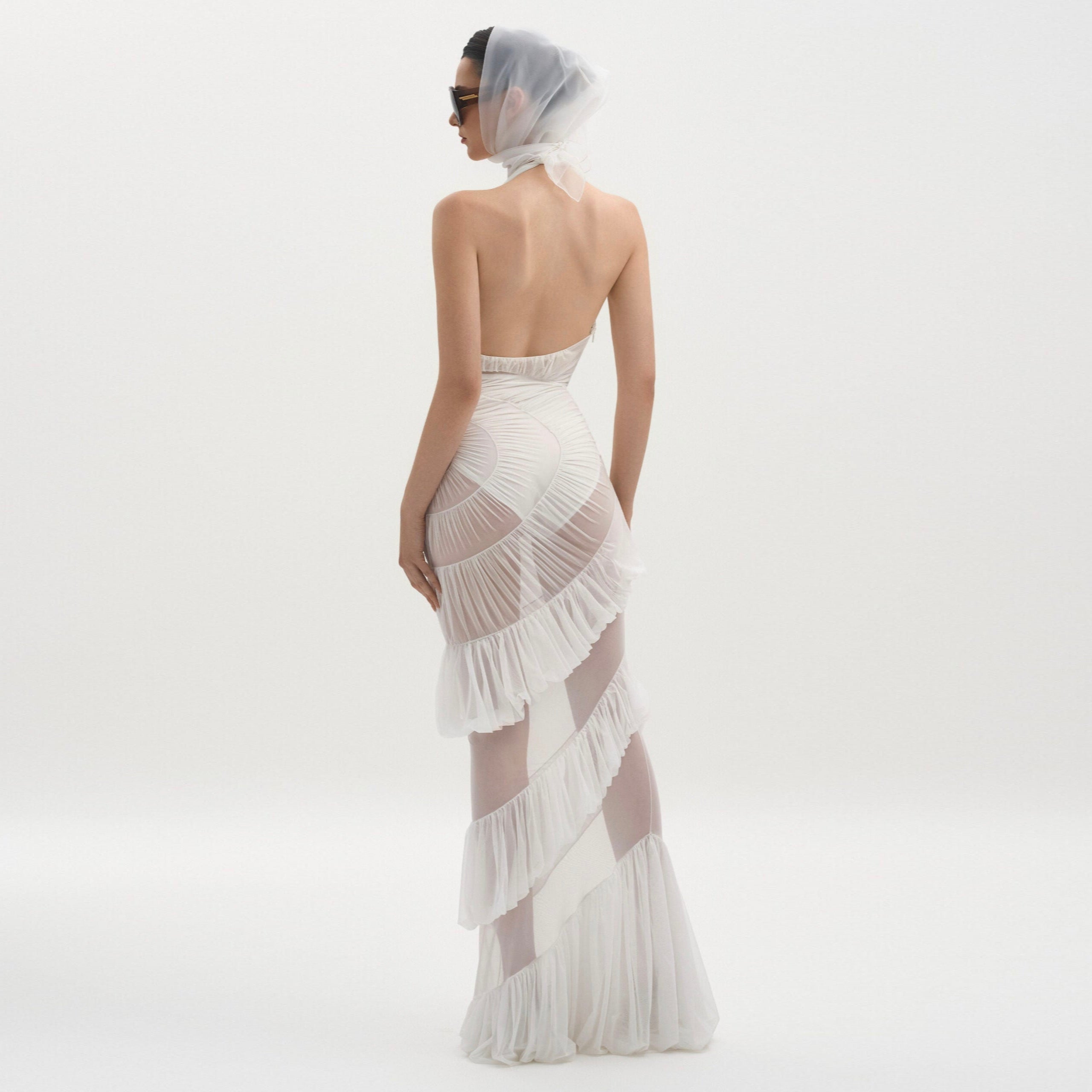 Plot Twist White Sheer Halter Maxi Dress With Built-In Bodysuit