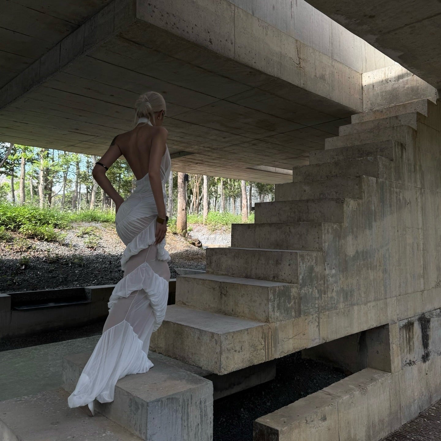 Plot Twist White Sheer Halter Maxi Dress With Built-In Bodysuit