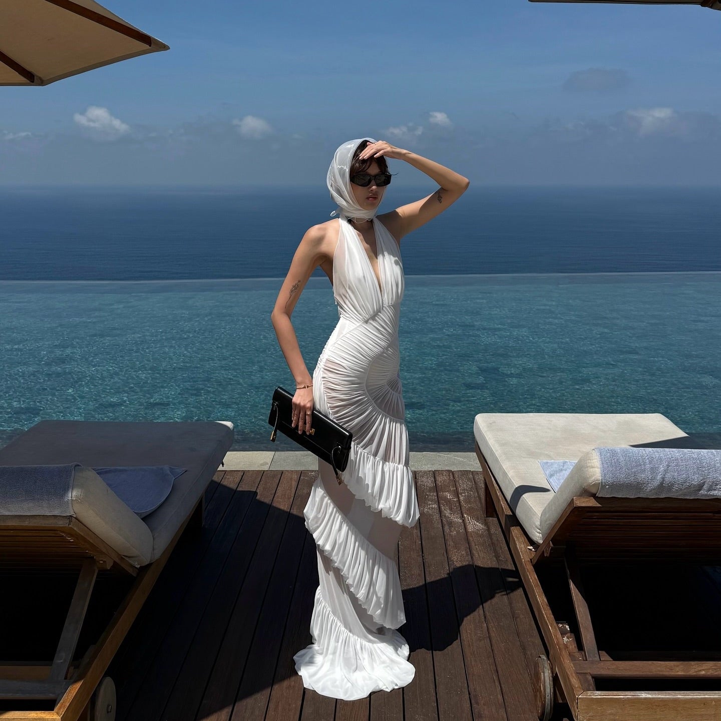 Plot Twist White Sheer Halter Maxi Dress With Built-In Bodysuit
