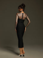 Celestia - Long Sleeve Crystal Bandage Midi Dress