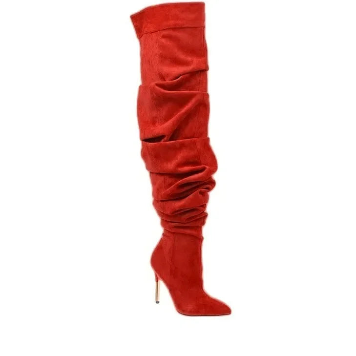 Paloma Suede Pleated Pointed Boots