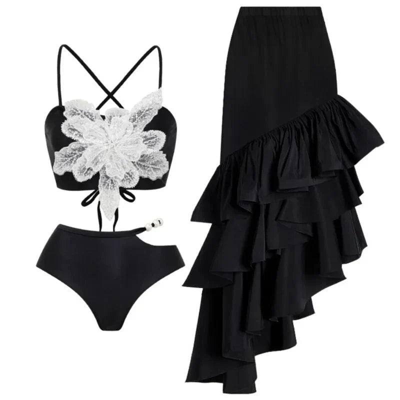 OUINA FLOWER SWIMWEAR AND RUFFLED SKIRT