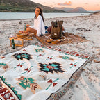 Colorful tribal boho rug or blanket from 64b136-1e, suitable for outdoor or indoor use, featuring intricate patterns and textures.