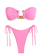 Colorful bandeau bikini swimwear by 64b136-1e with a stylish ring detail, available in multiple vibrant colors.