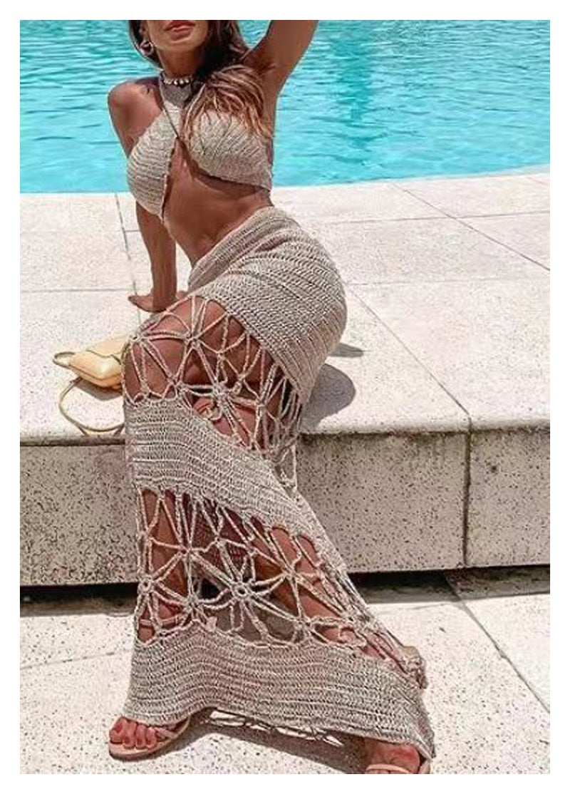 Crochet Crossed Top & skirt set