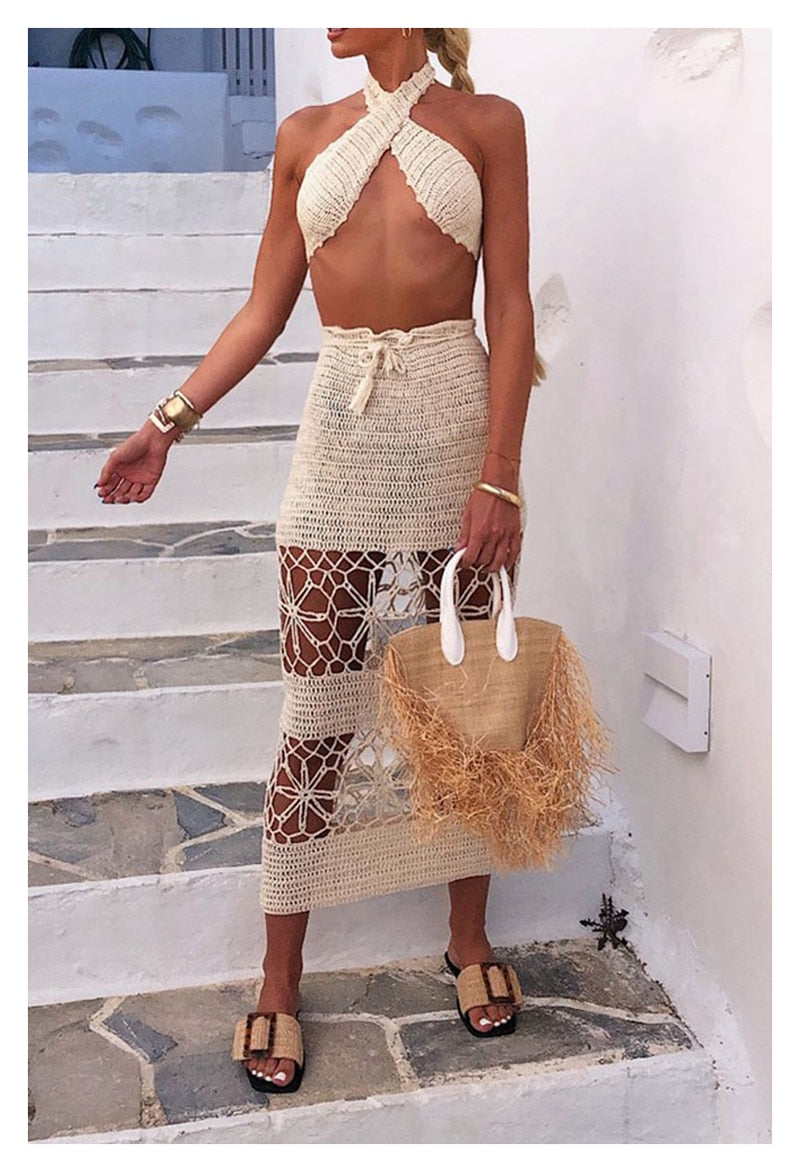 Crochet Crossed Top & skirt set