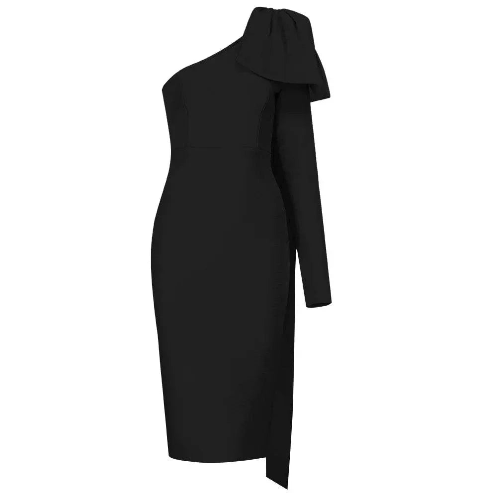 Luxe Radiance One-Sleeve Bowknot Bandage Dress