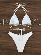 Triangle bikini swimwear set with seashell embellishments, featuring a stylish 64b136-1e brand design and vibrant coastal-inspired details.
