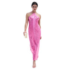 Backless tassel maxi dress by 64b136-1e, flowing fabric with tassel details, perfect for elegant summer occasions.