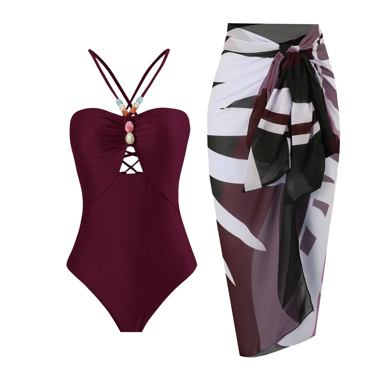 One Piece Retro Swimwear with matching skirt - multiple prints