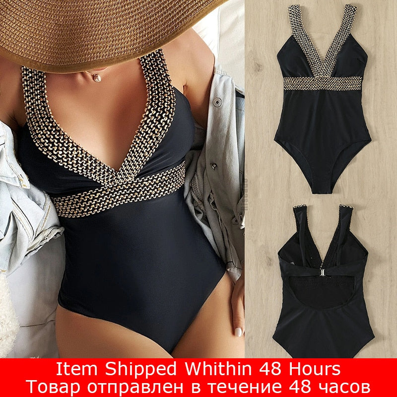 Colorful detailed one-piece swimwear by 64b136-1e featuring intricate patterns and multiple styles for stylish beachwear.