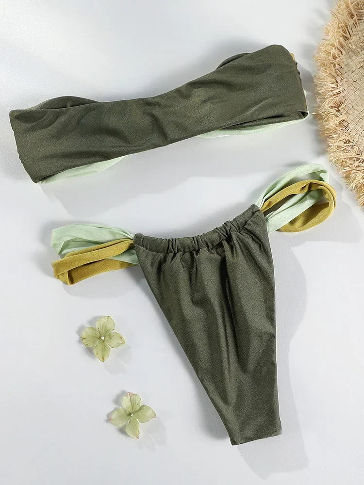 Summer Bikini Set High Cut Swimsuit -green