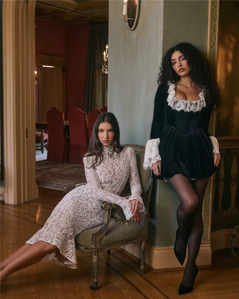 Mona Long Sleeve Lace Midi Dress