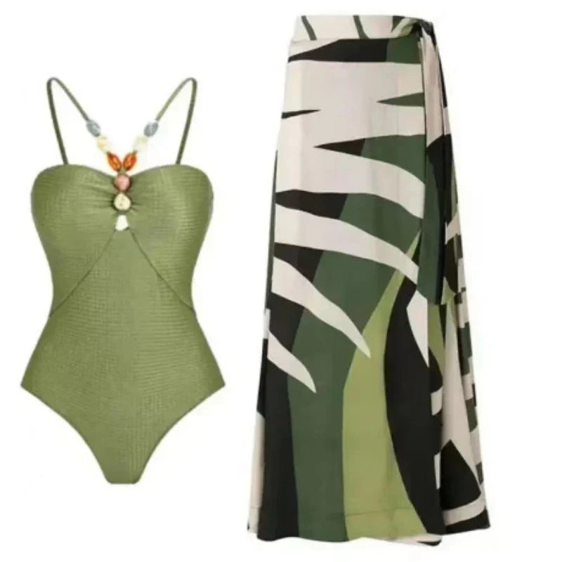 One Piece Retro Swimwear with matching skirt - multiple prints