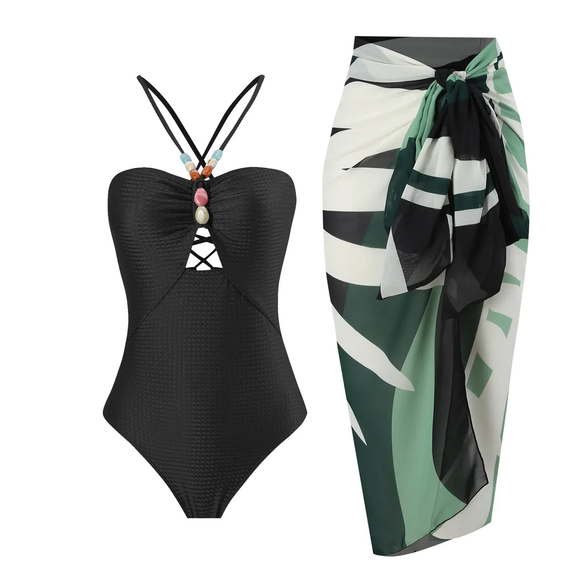 One Piece Retro Swimwear with matching skirt - multiple prints