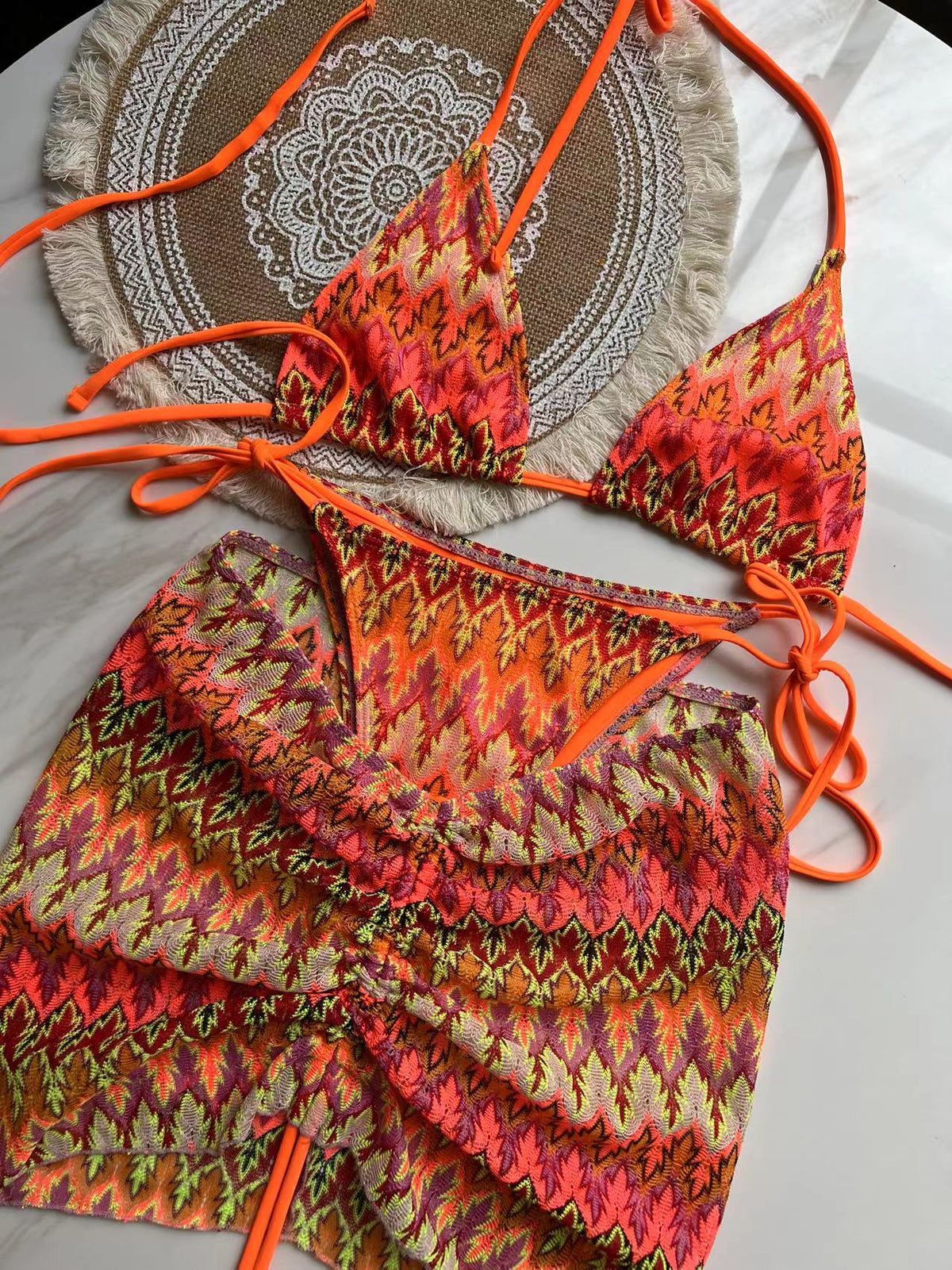 Zigzag 3 Piece boho bikini set - multiple colors available