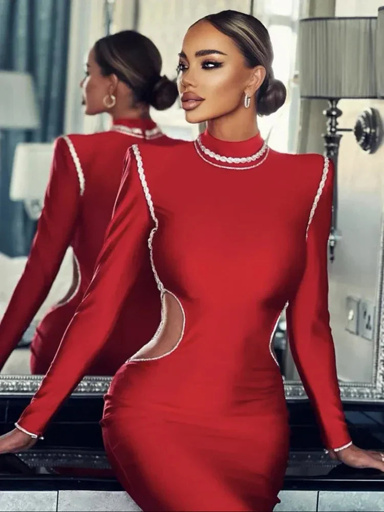 Scarlet Envy Turtleneck Midi Bodycon Dress