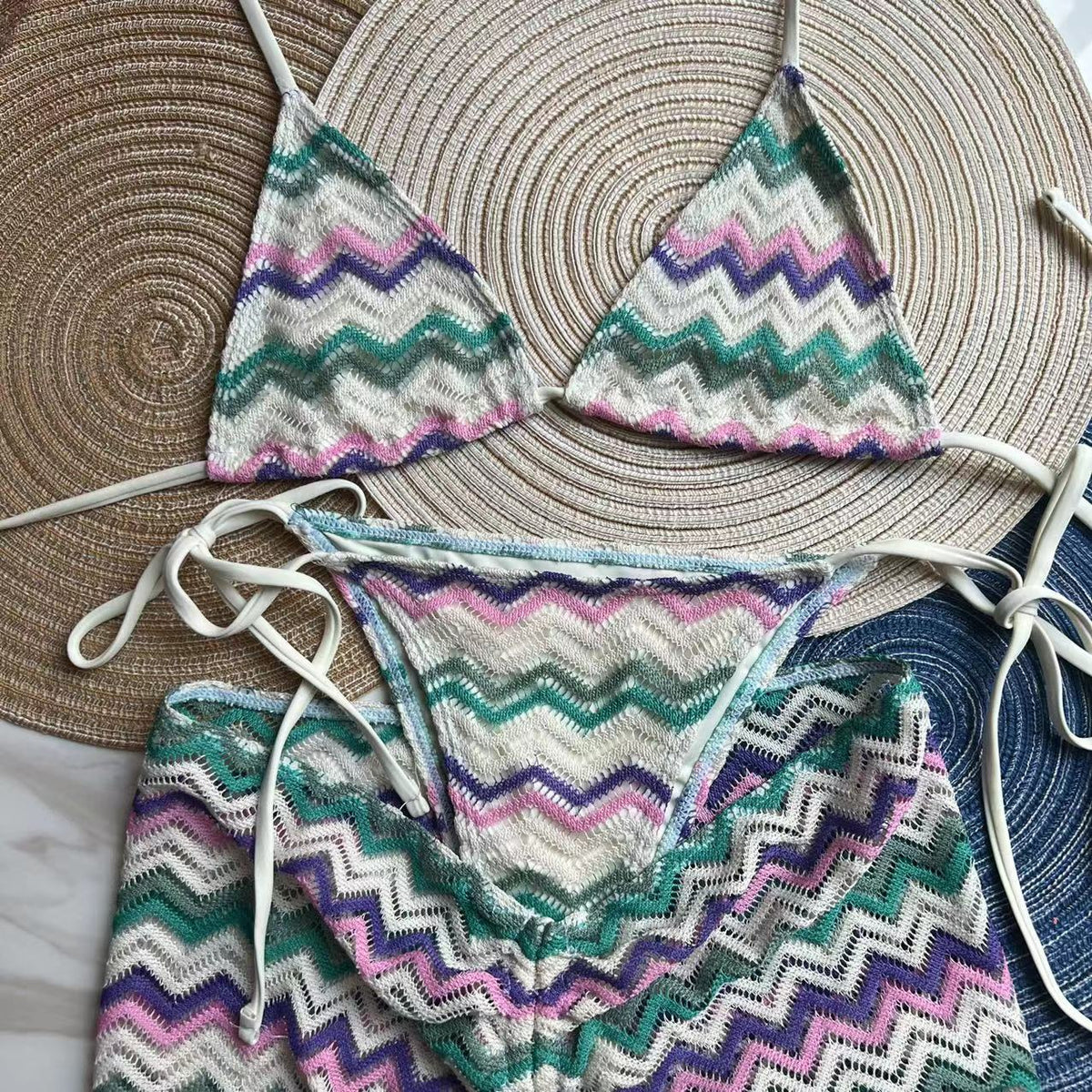 Zigzag 3 Piece boho bikini set - multiple colors available