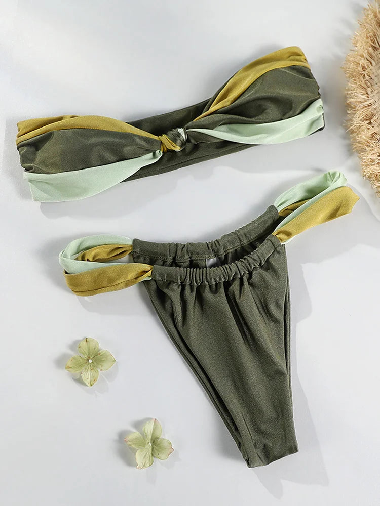 Summer Bikini Set High Cut Swimsuit -green