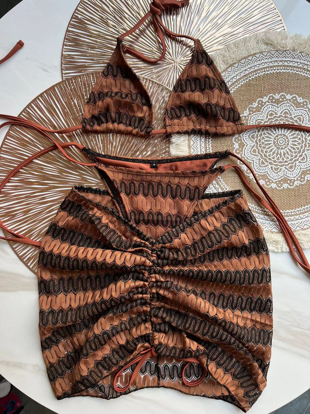 Zigzag 3 Piece boho bikini set - multiple colors available