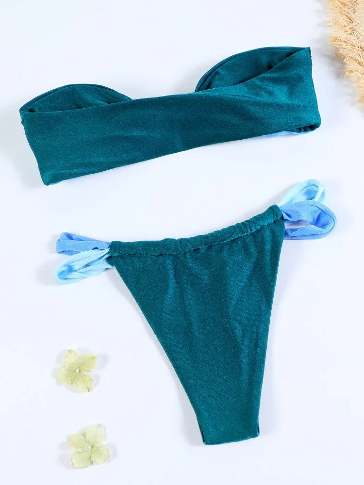 Summer Bikini Set High Cut Swimsuit - blue