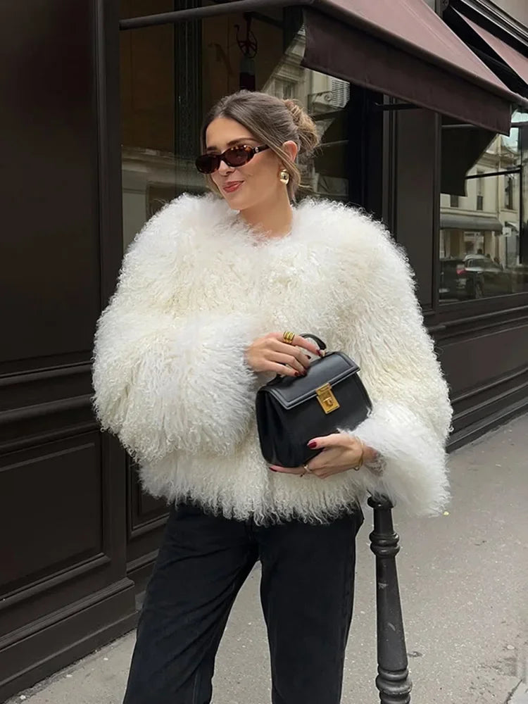 Valentina Fringe Fluffy Faux Fur Jacket