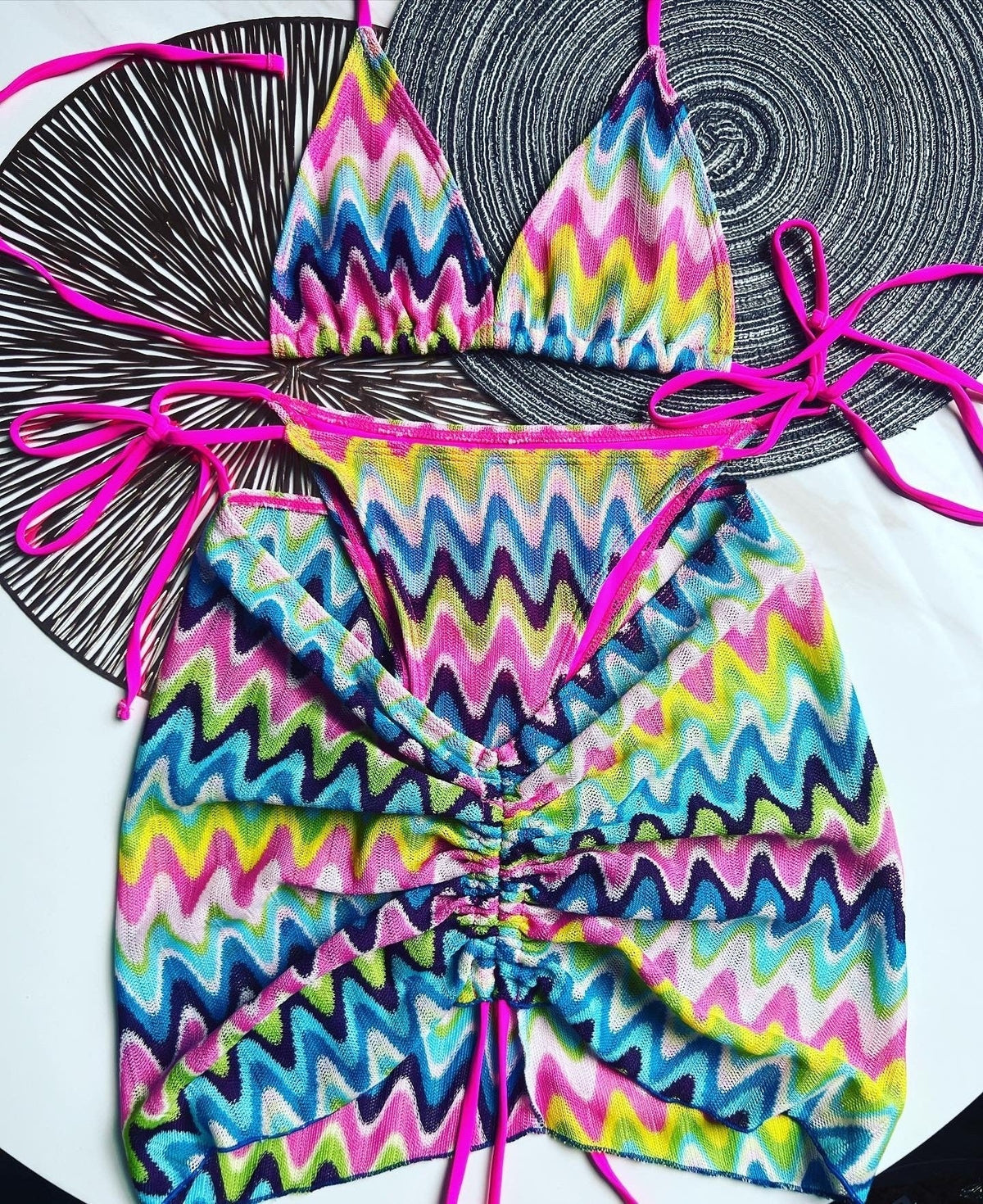 Zigzag 3 Piece boho bikini set - multiple colors available