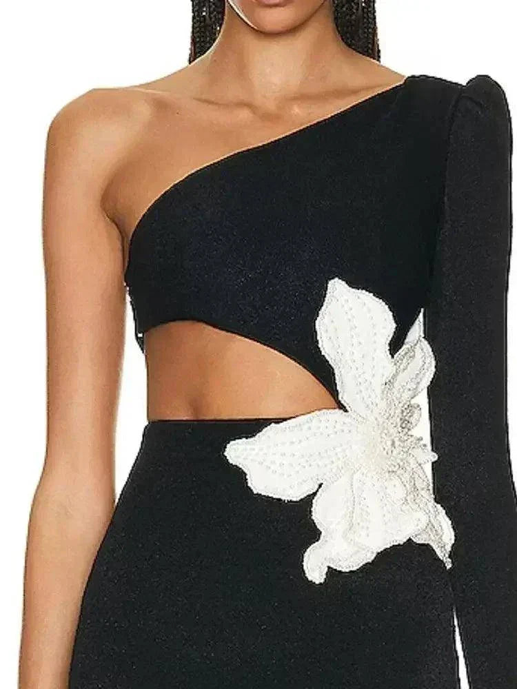 Midnight Blossom Asymmetrical Dress