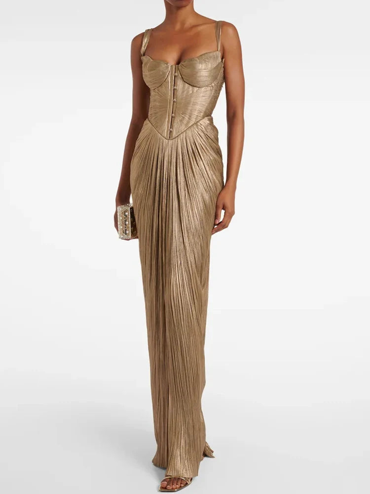 Backless Lace-Up V-neck Draped  Elegant Long Dress