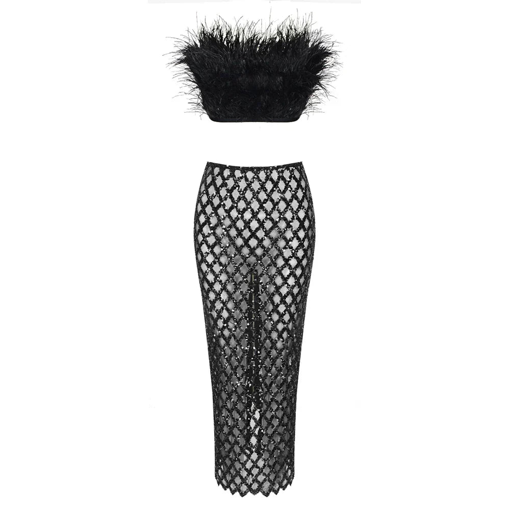 Feathered Elegance Two-Piece Party Set