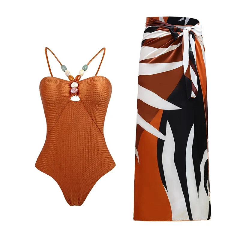One Piece Retro Swimwear with matching skirt - multiple prints
