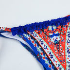 Dark blue lace boho cross bandage bikini set from 64b136-1e, featuring stylish swimwear with intricate lace and cross details.