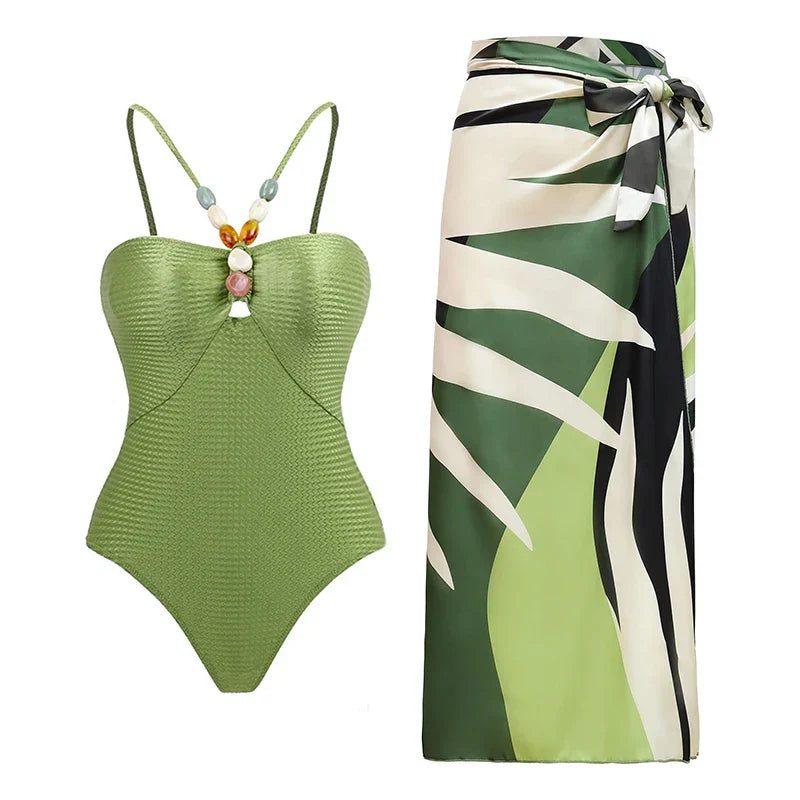 One Piece Retro Swimwear with matching skirt - multiple prints