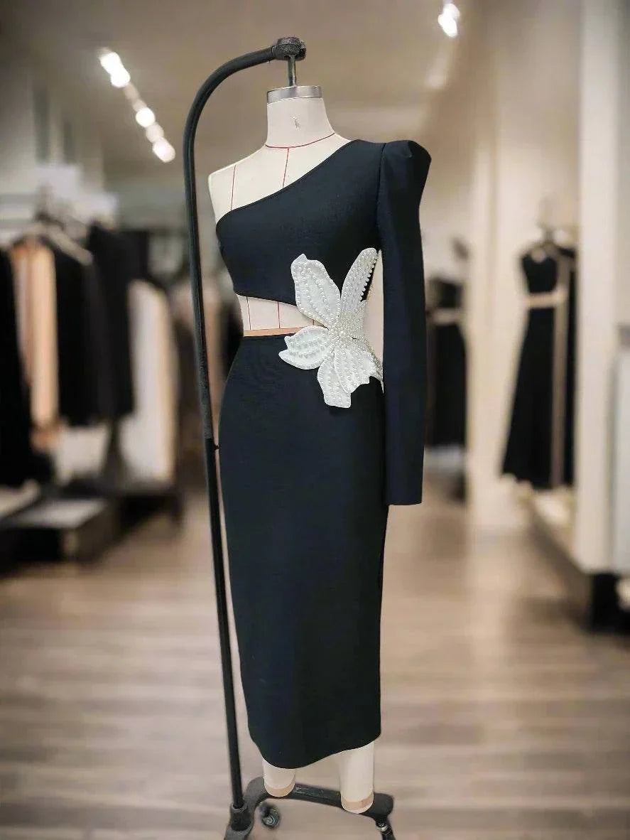 Midnight Blossom Asymmetrical Dress