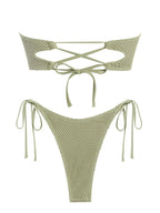 Colorful Ring Bandeau Bikini swimwear by 64b136-1e featuring a strapless bandeau top with a stylish ring detail.